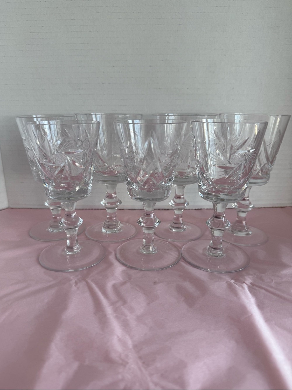 Csopak by Ajka Pinwheel and Fan Design Crystal Claret Wine Glasses Set of 7